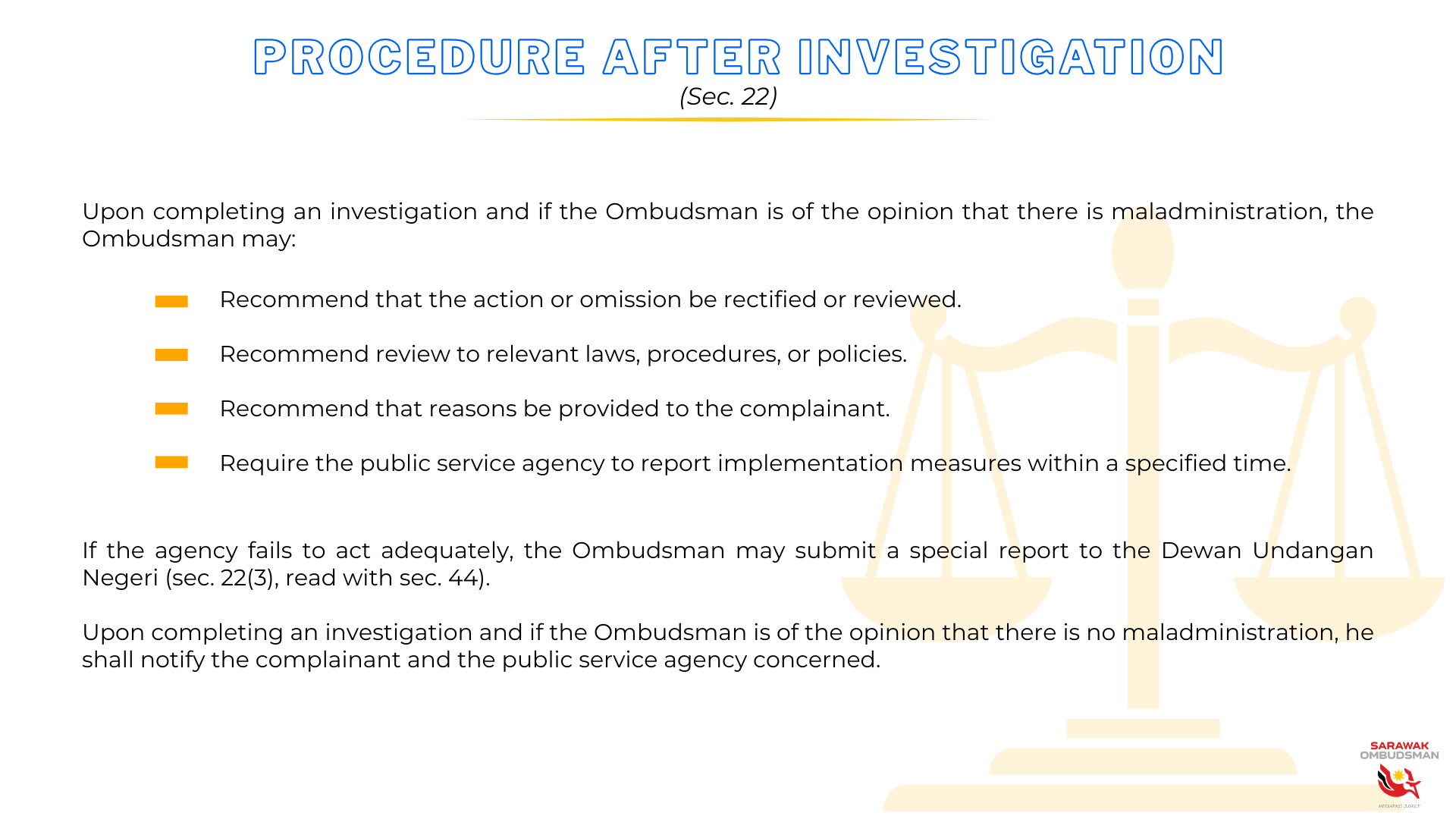 Procedure after investigation