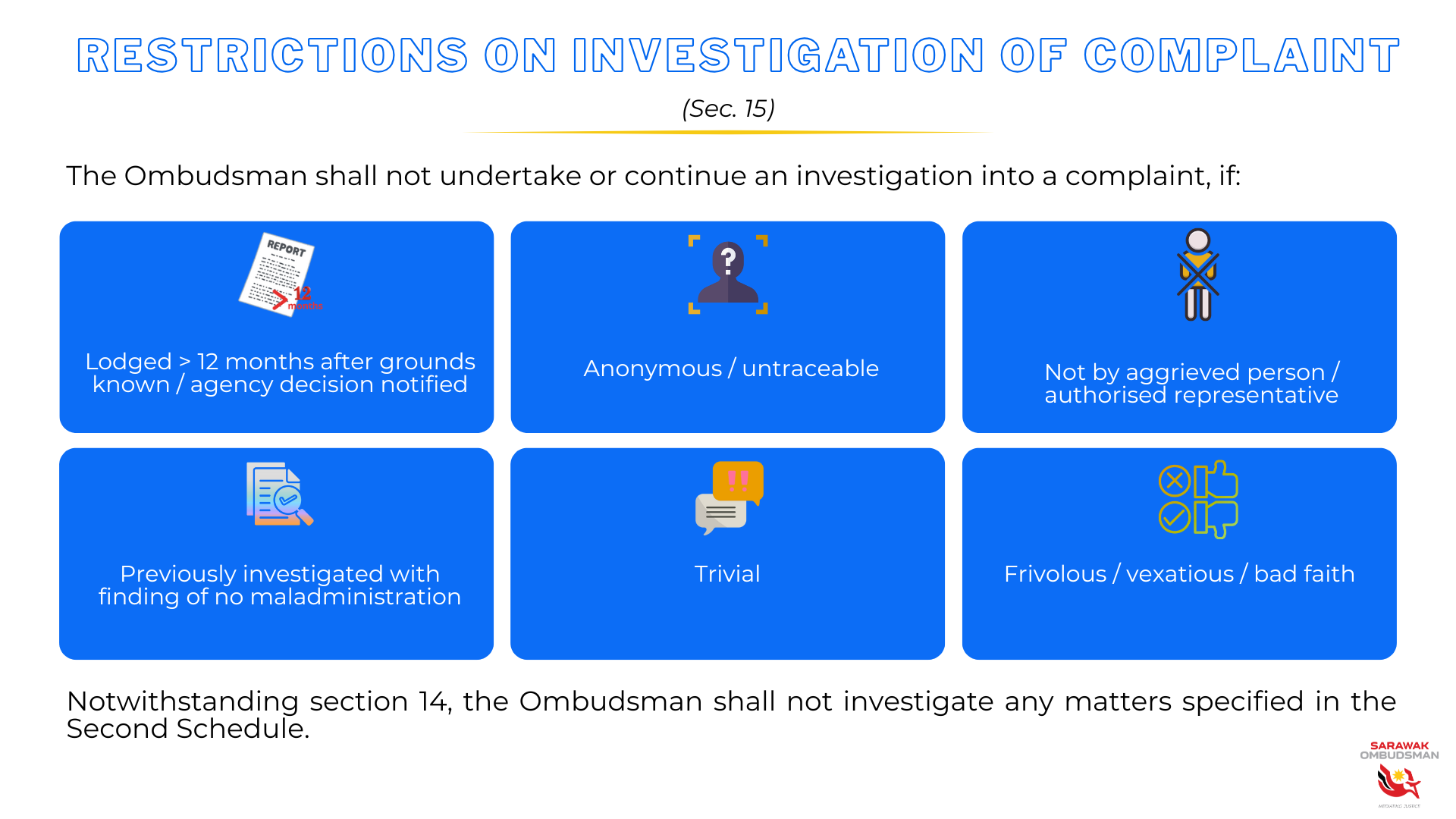 Restrictions on investigation of complaint